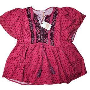 NEW Knox Rose Top Womens Pink Polka Dot Blouse Size Large (784/785)
